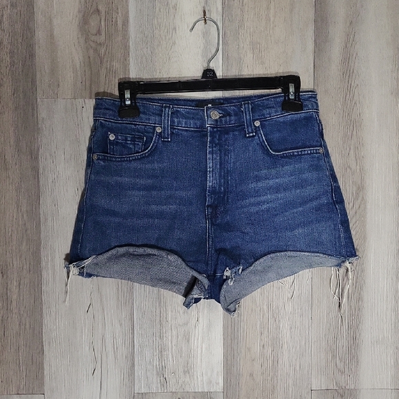 7 For All Mankind Womens‎ 27 Denim Shorts Cutoffs Raw Hem High Waist Short Jeans - Picture 1 of 9